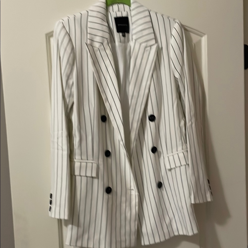Oversized Double Breasted Off White and Black Stripped Blazer Size XS